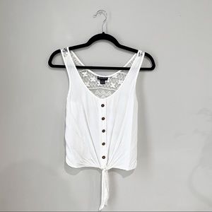 Garage Buttoned Lace Tank With Front Tie